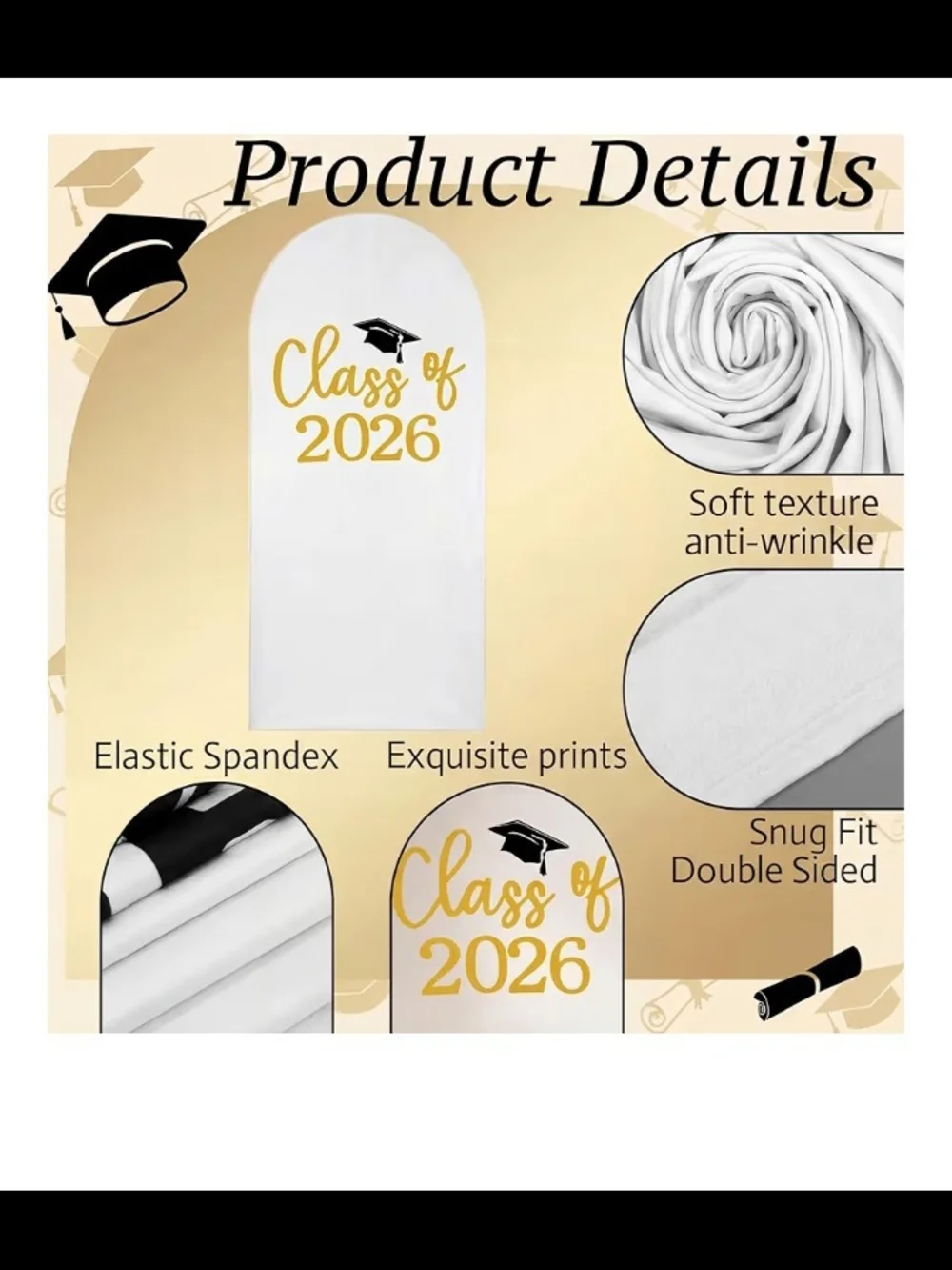 Class of 2026 Graduation Photo Frame Backdrop - Orange & Gold Stretch Cover